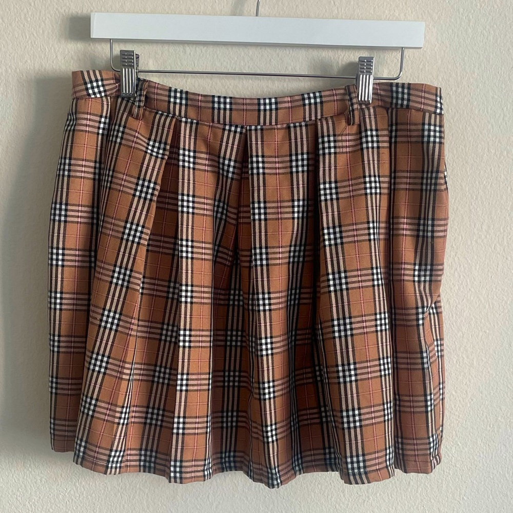 Hot Topic Pink Brown Plaid Skater Skirt